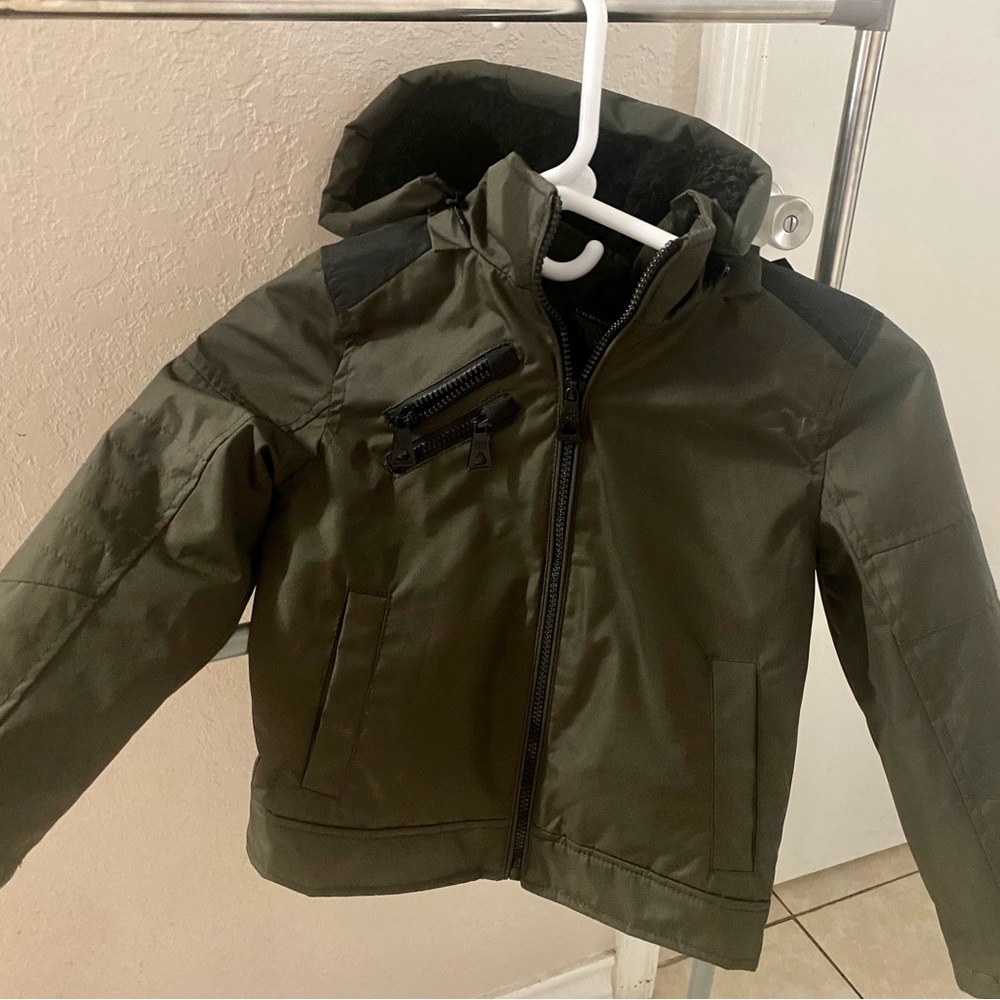 Boys hunter green Faux fur hooded lined jacket-Urban Republic.